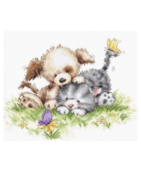 Dog and Cat with Butterfly...