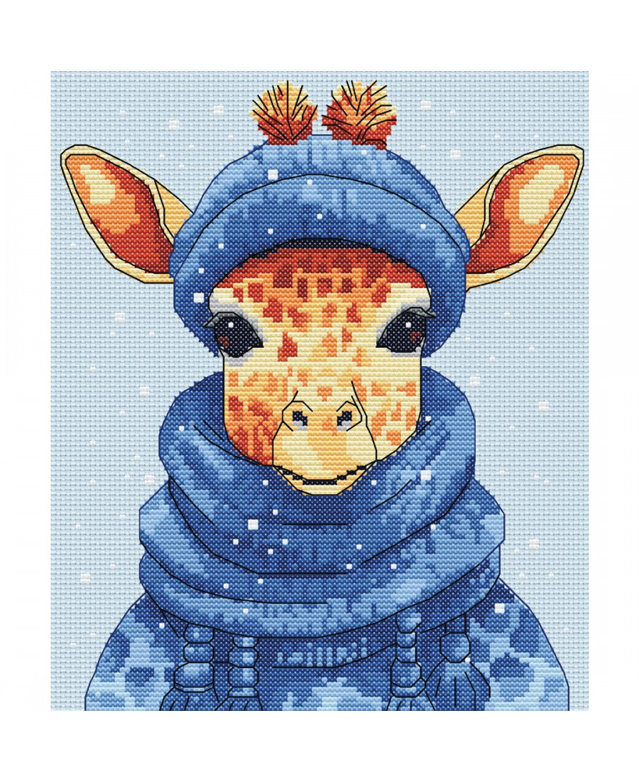 Cross stitching kit "Not cold in winter!" MP109 with Aida 16ct Ice Blue