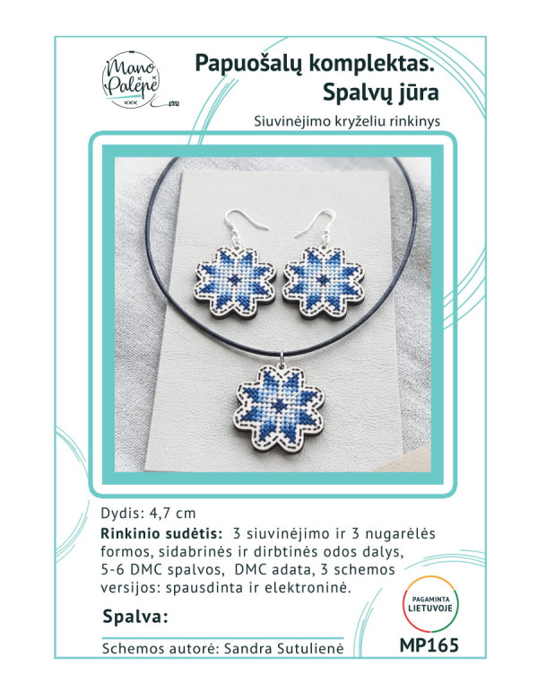 Sidabrinių auskarų ir pakabuko siuvinėjimo rinkinys "Spalvų jūra" MP165