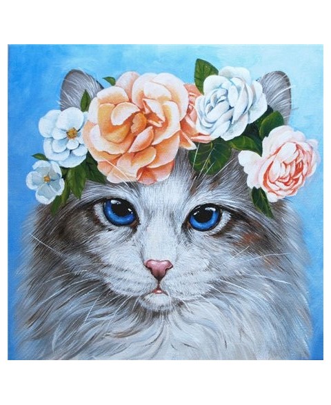 Blue-Eyed Cat In Flowers...